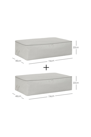 Ocean Home Textile 2'li Mega Boy Gri Balıksırtı Baza Altı Hurç Set 74 x 46 x 22 cm