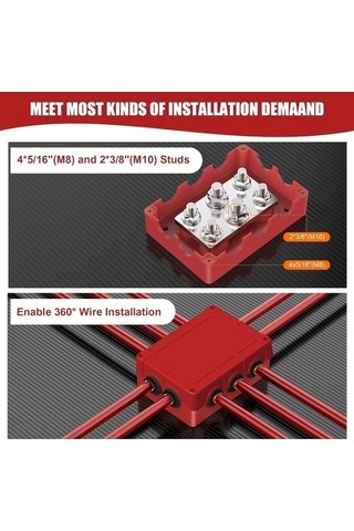 Pazly 500a Yüksek Güçlü Siyah Deniz Araç Bus Barı, 4x M8 2x M10 Bağlantılı Güç Dağıtım Bloku
