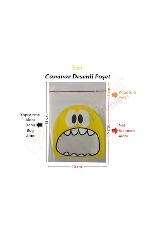 1.000 Adet 4 Renkli Canavar Desenli Cake Pop & Kurabiye Poşeti - 10x15 Cm
