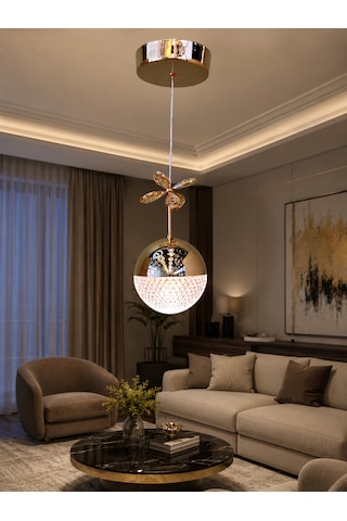 Tekli Desenli Top Rose Gold 3 Renk Modlu Kristal Desen Taşlı Ledli Sarkıt Avize Resimdeki Gibi