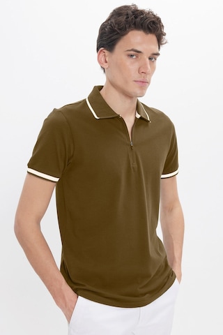 Tudors Erkek Slim Fit Dar Kesim %100 Pamuk Jakarlı Düz Yaka Ve Kol Detaylı Kahverengi Polo Yaka Tişört-50219