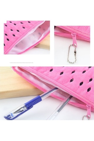 Willowhaven Sevimli Karpuz Peluş Kalem Çantası Kırmızı, Okul & Ofis İçin, 22x12 Cm, Yarım Daire Şekil Kırmızı