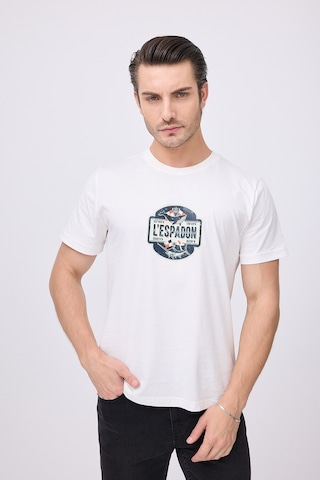Marıne Tee Deniz Temalı Ribana Bisiklet Yaka Pamuk T-shirt-3078 Saf Beyaz