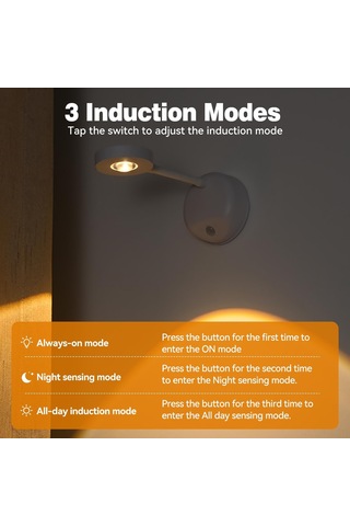 Gajeena Usb Şarjlı Led Spot Lambası, 3 Renk Işıklı, 3m Kişi Algılama, 1200mah Pil, Aluminyum+abs Materyal, Ev Dekorasyon Için Beyaz