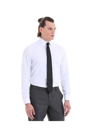 Hatemoğlu Beyaz Slim Fit Desenli Pamuklu Uzun Kollu Klasik Gömlek Beyaz