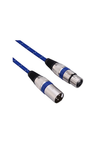 Lemestar Mikrofon Ses Kablosu: Xlr Erkekden Dişeye, 3 Pin Denge, Nilon Örgü, Dayanıklı Mavi, 1 Metre Amfi, Mikser, Sahne Ses