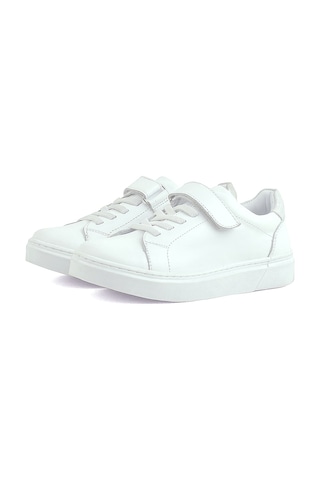 Rakerplus Hakiki Deri Beyaz Cırtlı Bağcıklı Kız Çocuk Sneakers Beyaz