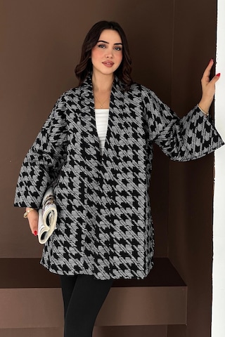 Kazayağı Desenli Kimono Siyah Siyah