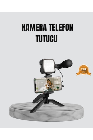 Telefon Video Çekim Kiti Led Aydınlatma Mikrofon Tripodlu Tam Set Standart