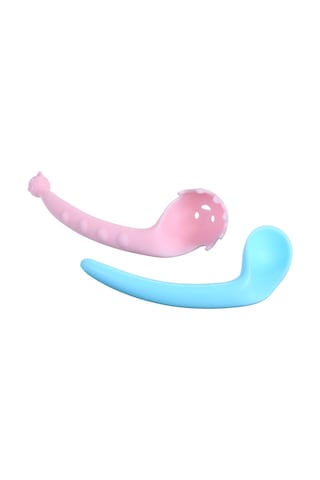 Moveevo Bebek Yemek Öğrenme Kaşığı, Eğilebilir, Noodle Spoon, 0-3 Yaş, Silikon-pp Malzeme, Depolama Kutusuyla, Mavi+pembe, 2 Adet Mavi - Pembe