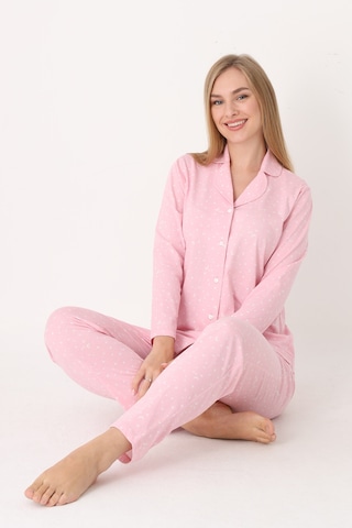 Nbb Kadın Pembe Moon And Stars Önden Düğmeli Pijama Takım Pembe