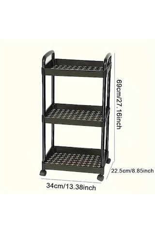 Elmpaly Siyah 3 Katlı Kilitli Tekerlekli Çok Amaçlı Katlanır Organizasyon Arabası