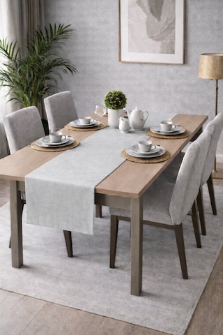 Perdeyap1980 Kadife Dokulu Açık Gri Renk Ada Serisi Runner 40 X 140 Cm Açık Gri