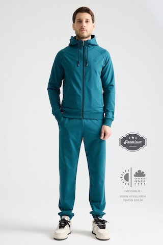 Shooter Sportswear Elit Class Füme Erkek Eşofman Takımı Mevsimlik Kapüşonlu Manşetli Rahat Kalıp Petrol Mavisi