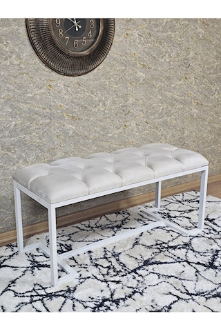 Beyaz Boyalı - L - Ayaklı 100 Cm X 38 Cm Oturak - Bench - Makyaj Çok Renkli