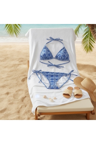 Bonbon Kadın Plaj Giyim Mavi Desenli Bikini Takım Bb2635 Çok Renkli