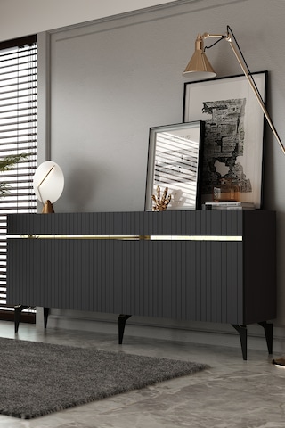 Fontana Lazer Pleksi Desen Konsol Tv Sehpası Çok Amaçlı Dolap 180 Cm Aa Antrasit - Altın