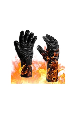 Novahub Isıya Dayanıklı Eldiven 1 Çift Yanmaz Fırın Eldiveni - Kesilmeye Dayanıklı Siyah Siyah