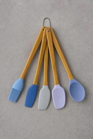 Smartizi 5'li Mini Silikon Uçlu Bambu Saplı Mutfak Spatula Seti - Yanmaz Yapışmaz Karıştırıcı, Fırça Ve Hamur Genel