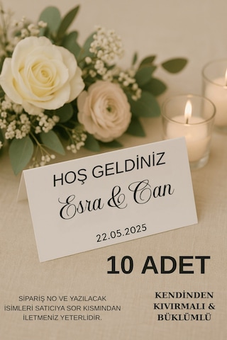 Yatay Uzun 10 Adet Masa Kartı - Kıvrımlı - Nişan Masa Kartı - Düğün Masa Kartı - Nikah Masa Kartı