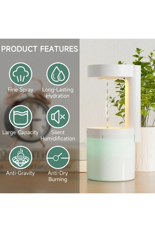 Techbloom Bravoul Anti Gravity Su Damlasi Nemlendirici 19 61oz Usb Beyaz Ve Yesil Renkli Gece Isigi Yatak Odasi Ofis