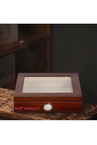 Besthome1 Fochsia Eski Renk Özel Yazılı Şeffaf Kapaklı Kaliteli Ahşam Puro Kutusu Kesici Çakmak Hediyeli