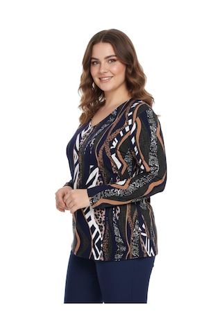 Linsolita Kadın V Yaka Modelli Baskılı Bluz Bgl-st05107 Lacıvert