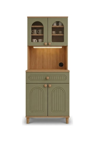 Barista Led Aydınlatmalı Kahve Köşesi Dolabı Retro Büfe 195cm Mdf Koyu Yeşil