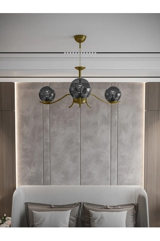 Merla 3'lü Eskitme Füme Camlı Avize Modern Salon Sarkıt Aydınla 1 Adet