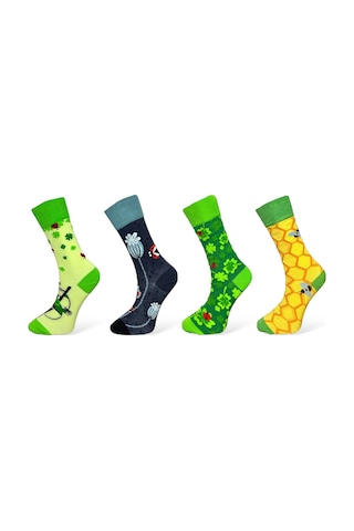 4'lü Unısex Yonca Ve Arı Temalı Esnek Nem Alabilen Pamuklu Spor Soket Çoraplar Çok Renkli