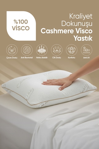 Özel Visko Kaşmir Uyku Yastığı - Ortopedik Visco Tombul Yastık - Ultra Lüx Cashmere Kumaş Beyaz