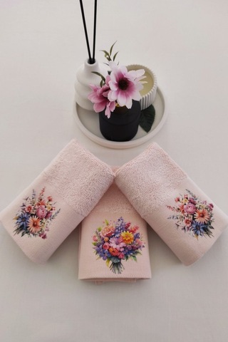 3'lü Mutfak Havlu Takımı - Somon Bambu El Havlusu Seti - Ekstra Yumuşak - 30x50 Cm - Çiçek Bahçesi Somon Pembe