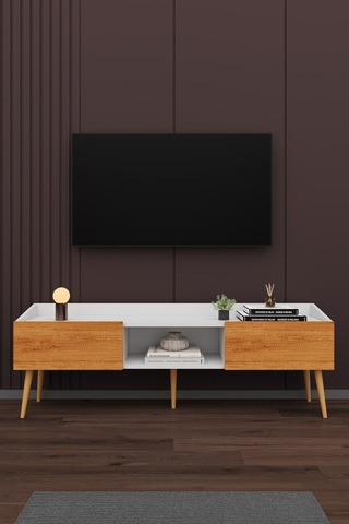 Asra Trend Tv Ünitesi Tv Sehpası T-28 %100 MDF Ayaklı Modern Medya Ünitesi Beyaz - Petra