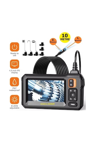 Yılan Kamera 10 Metre 4.3 İnç Çift Kamera Ekranlı Ayarlanabilir