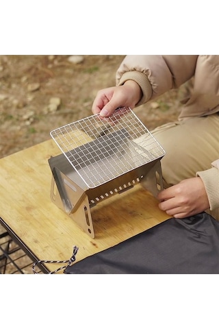 Novahub Kamp Ahşap Yakıtlı Ocak Izgara Tabağı İle Dış Mekan Taşınabilir Katlanabilir Paslanmaz Çelik Sırt Çantası Pişirme Ocağı Gümüş Gümüş