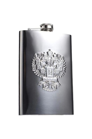 Çelik Kabartmalı Kartal Figür 9 Oz 270 Ml Cep Viski İçki Matarası Gri