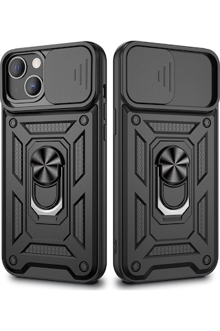 Apsuwa Apsuwa Apple Uyumlu iPhone 13 Kılıf Sert Silikon Tank Aramid Sürgülü Vega Yüzüklü Lacivert