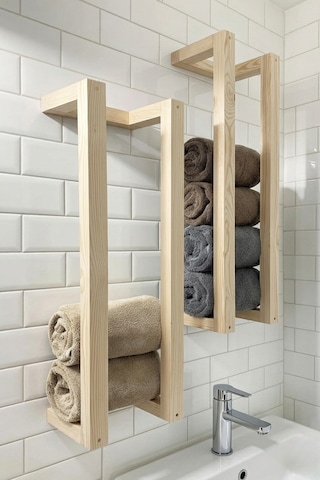 Nest Woodtr Doğal Masif Ham Ahşap Havluluk Dekoratif Banyo Rafı - Banyo Havlu Düzenleyici 60x20cm 1 Adet