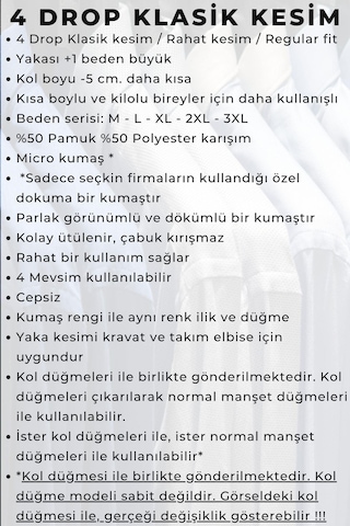 Beyaz Ekstra Büyük Yaka 4 Drop Rahat Kesim Micro Kumaş Kol Düğmeli Regular Fit Erkek Gömlek // 189-1