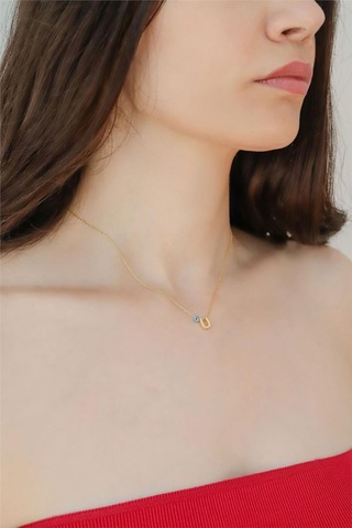 Minamis Silver Gözlü Üç Boyutlu U Harfli Kadın Kolye-2348