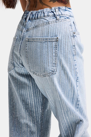 Itsbasic Kadın Kot Rengi T-4s6-3 Loose Fit Ön Arka Parlak Taşlı Tasarım Denim Jean
