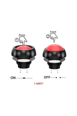 12mm Pbs-33b 2 Pin Push Buton Kırmızı On Off 1a 250v Mini Yuvarlak Su Geçirmez Anahtar