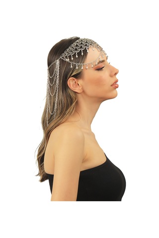 Labalaba Kadın Antik Gümüş Kaplama Zincir Detaylı Tasarım Saç Zinciri Gümüş