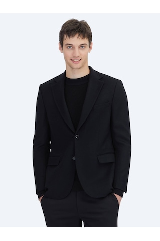 Siyah Düz Modern Fit Yün Karışımlı Ceket Siyah
