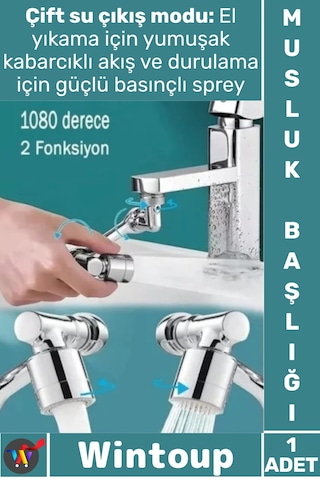 Musluk 1080 Derece Döner Robotik Kol Mutfak Banyo Lavabo Tasarruflu Filtreli Akrobat Musluk Başlığı