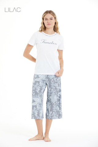 Lılac Kadın Çiçek Desenli %100 Viscon Capri Pijama Takımı AÇIK GRİ