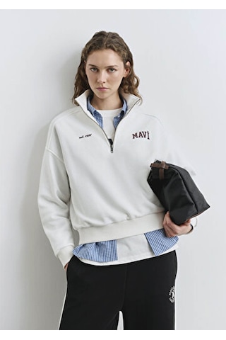 Mavi Logo Baskılı Kırık Beyaz Kadın Sweatshirt M1s10373-70057 Kırık Beyaz