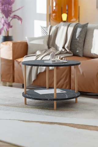 Yuvarlak Orta Sehpa Gazetelik Ahşap Ayaklı Sehpa -siyah