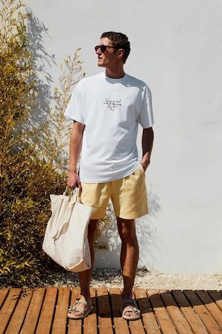 Grımelange ITALIA Erkek %100 Organik Pamuk Ön Arka Baskı Detaylı Oversize Kısa Kol Beyaz T-Shirt
