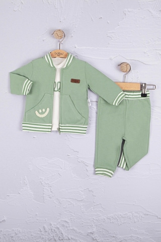 Hello Nakışlı % 100 Pamuk 3'lü Erkek Bebek Takımıııı Yeşil